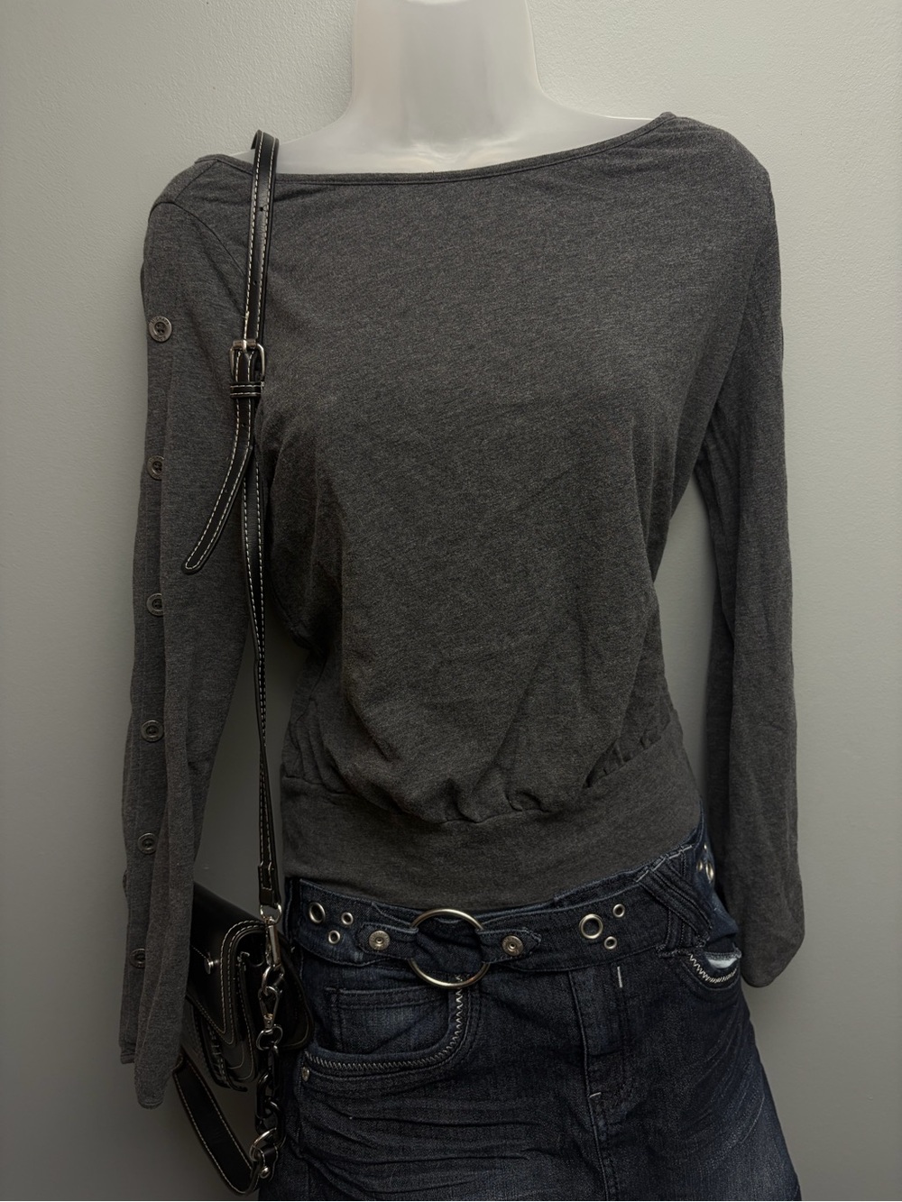 Michael Kors Charcoal Gray Boatneck Long-Sleeve Top